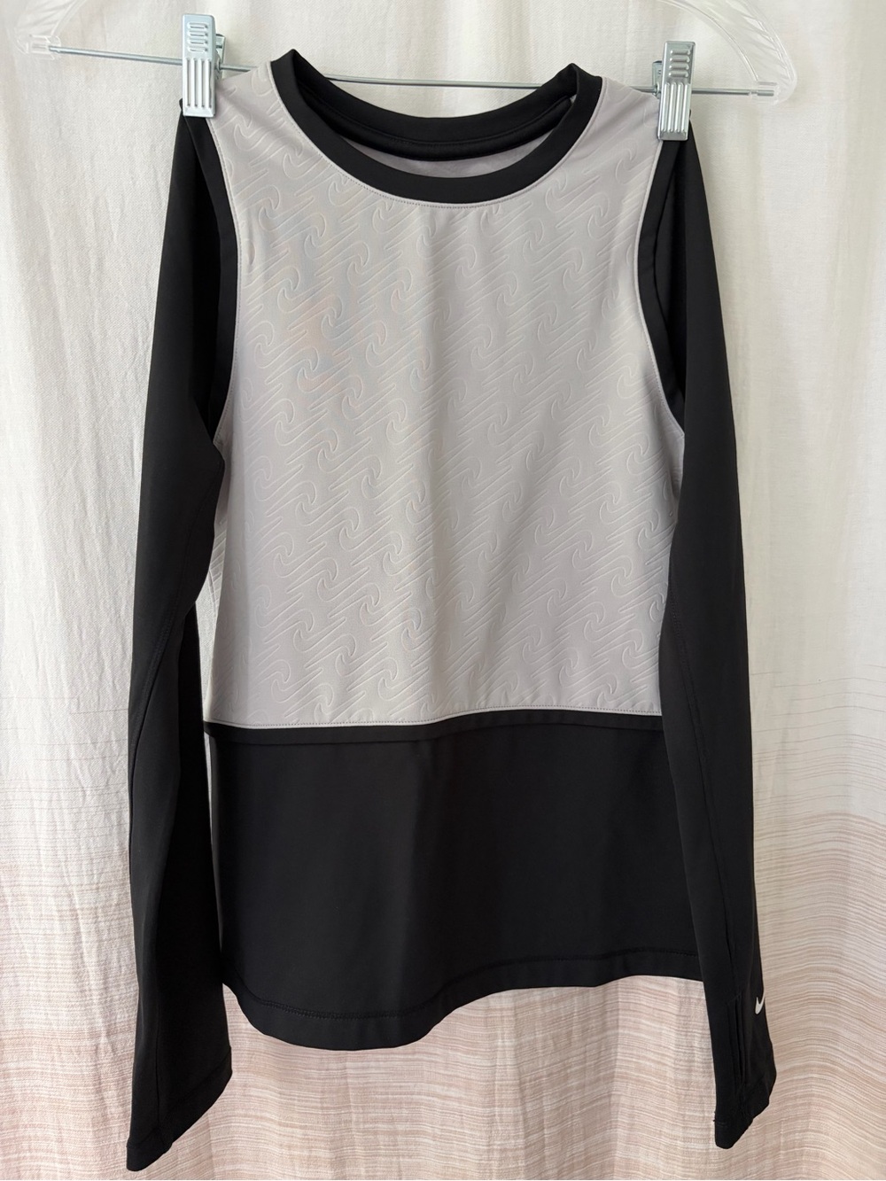 Nike Black and Light Gray Long-Sleeve Performance Top